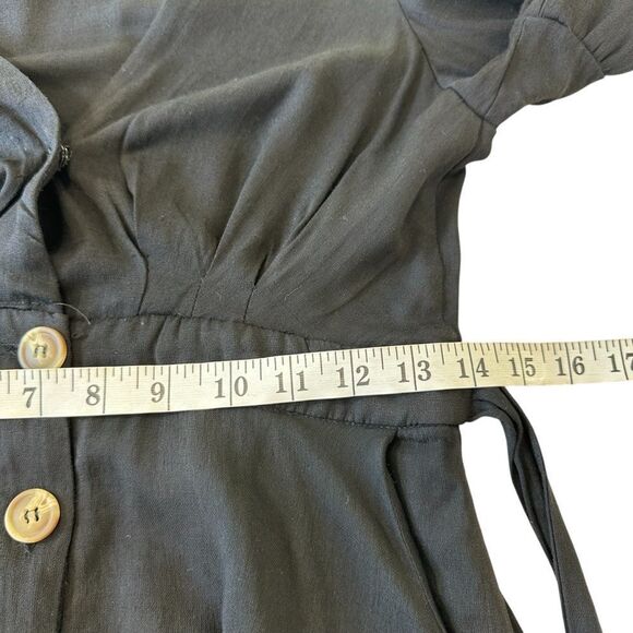 Shades of Blonde Black Fit and Flare Black Button-Down Dress Ruffle Sleeves XS - Picture 7 of 9